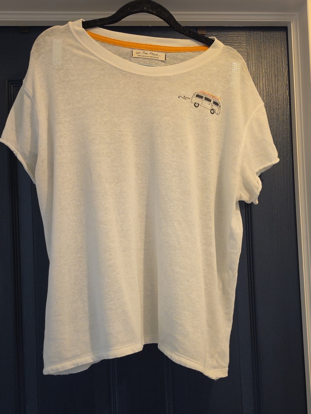 We The Free Women's Large White Short Sleeve Crewneck Light Knit Mini Van Accent